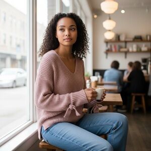 012 - V-Neck Sweater with tie Detail on sleeve